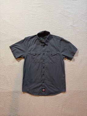 Dixxon Shirt Mens Medium Workforce Gray Button Down Short Sleeve Pockets